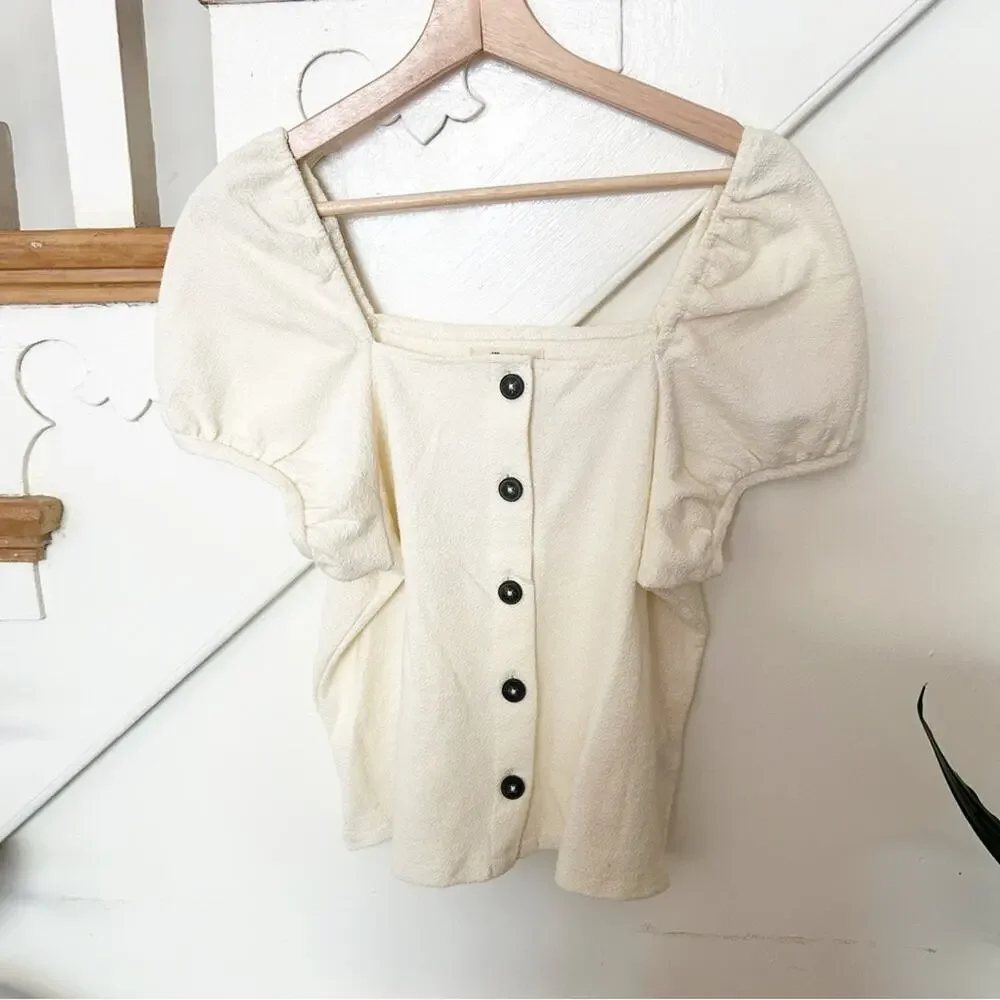 Madewell Jacquard Square Neck Puff Sleeve Top Cotton Blend Button-Down Size S